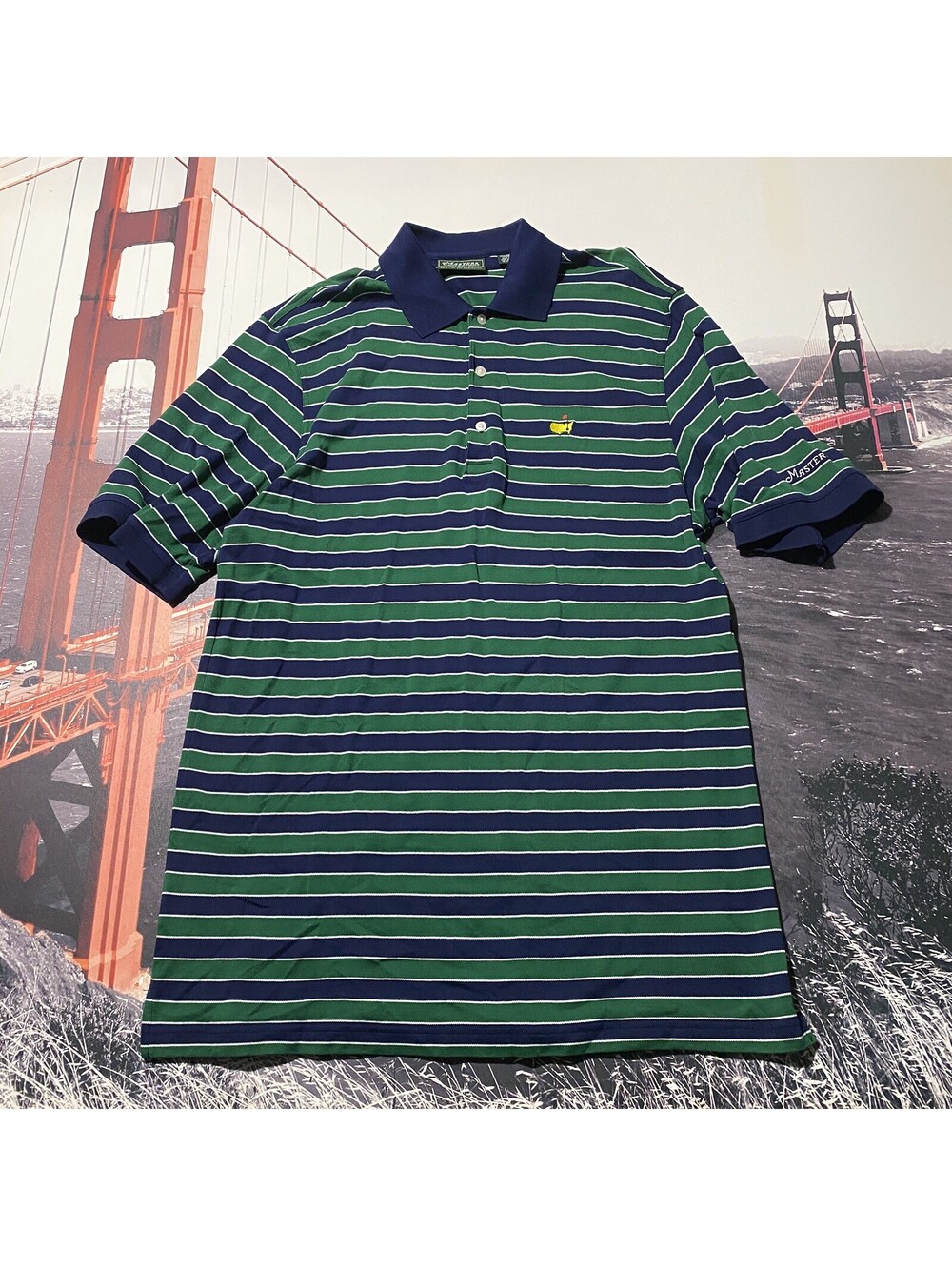 Masters Collection Polo Shirt Men's L Large Green Striped 100% Pima Cotton Golf